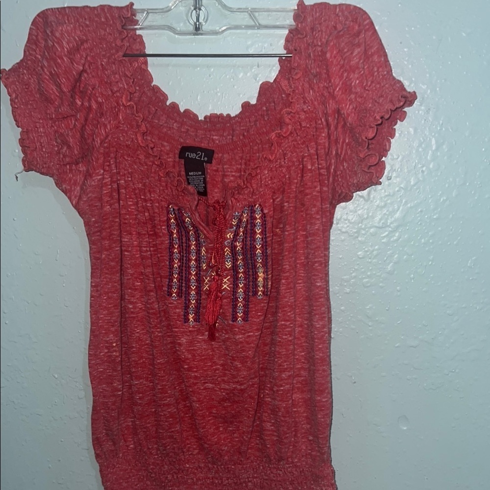 Rue21 Red Puff Sleeve Ruffled Blouse